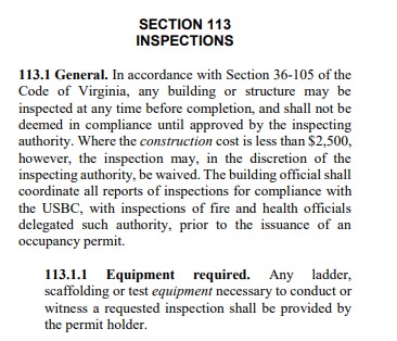 Section 113 - Inspections